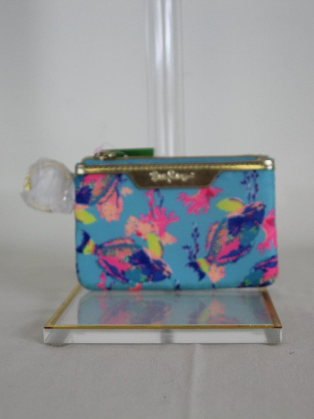 Lilly Pulitzer Shorely Blue Sandstorm Key ID Case NWT Fish Gold Keychain